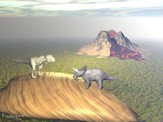 Triceratops y tiranosaurio rex en acción, (Triceratops and Tyrannosaurus rex in action)