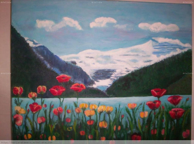 amapolas sobre el lago Oil Canvas Landscaping