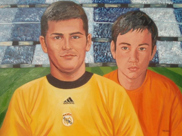 Iker Casillas Y Kevin Tarraga Oil Canvas Portrait