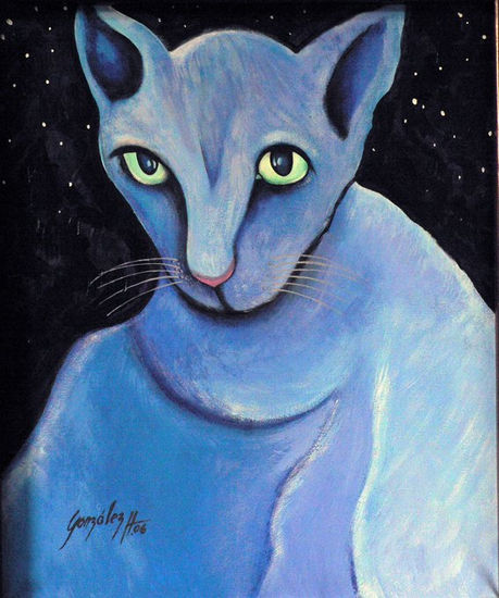 Gato Azul Acrílico Lienzo Animales