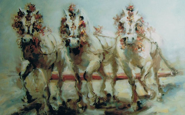 Caballos blancos de carroza Óleo Lienzo Paisaje