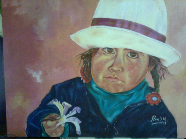 Niña de la flor. Oil Canvas Figure Painting