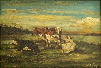 Paisaje con vacas Oil Canvas Landscaping