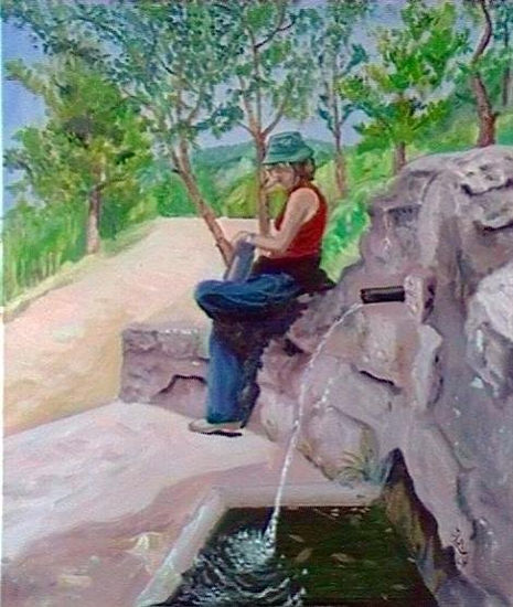 chica en una fuente Oil Canvas Landscaping