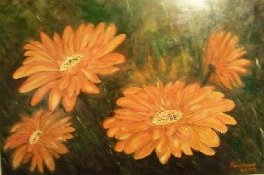 Las gerberas de Cecilia Óleo Tabla Floral