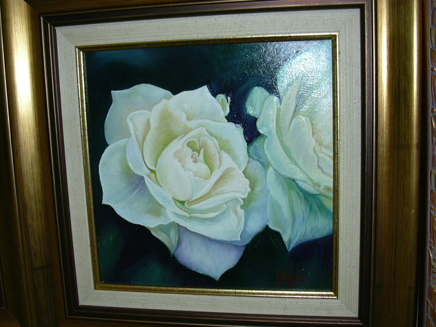 rosas blancas sobre fondo oscuro Oil Canvas