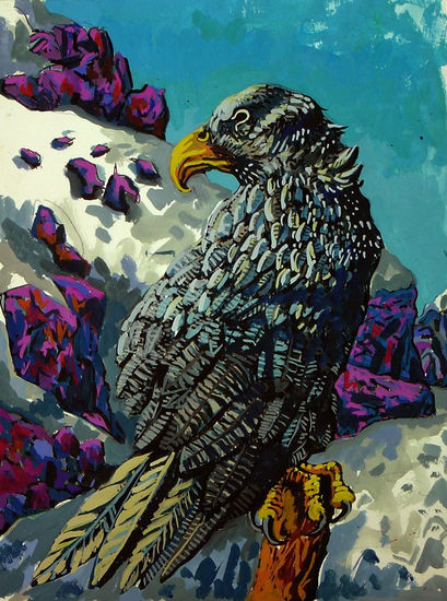 aguila de cordillera Gouache Papel Paisaje