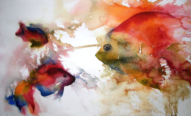 Peces de madera y tierra Watercolour Paper Marine Painting