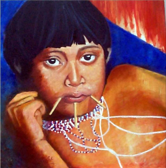 Yanomami Oil Panel Figure Painting