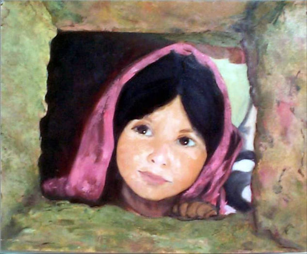 Niña Afgana Oil Canvas Figure Painting