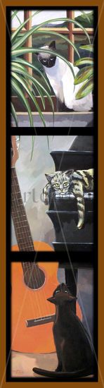 Gatos con Piano y Guitarra Acrílico Lienzo Paisaje