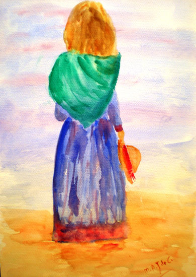 Mirando al mar Watercolour Paper Figure Painting