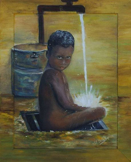 Así se bañan los niños en África Oil Canvas Figure Painting