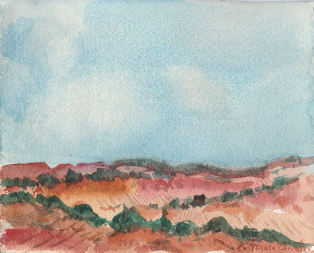 Paisaje con olivos en terreno rojizo Watercolour Paper Landscaping