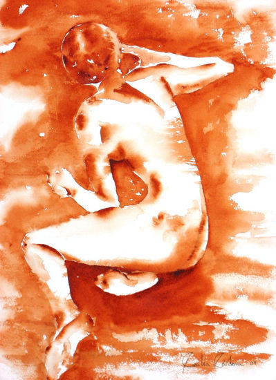 "Desnudo sepia 2" Watercolour Paper Nude Paintings