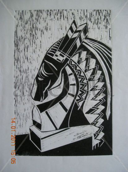 CABALLO CACIQUE Woodcut