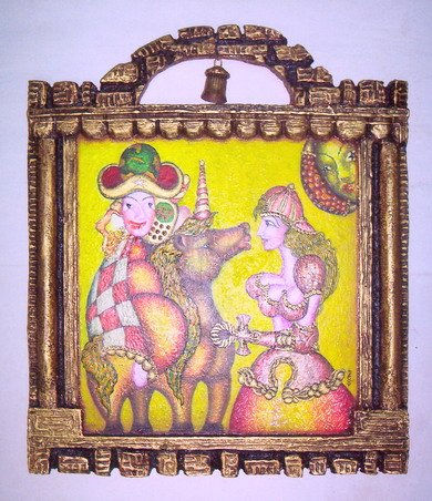 DAMA Y UNICORNIO Acrylic Panel Figure Painting