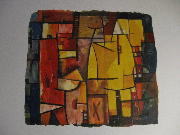 composicion con figura central Media Mixta Papel Paisaje