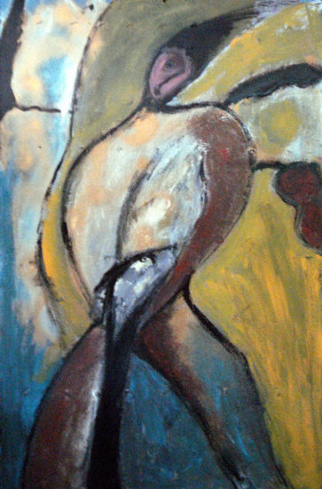 Uomo con cane giallo Ink Panel Figure Painting