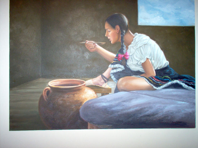 Campesina con cuchara Oil Canvas Figure Painting