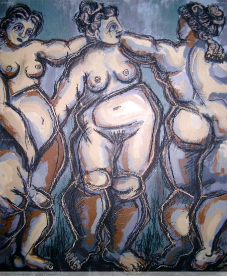 Las Tres Gracias. Acrylic Panel Figure Painting