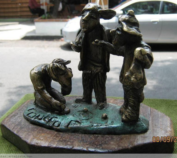 niños con cánicas Bronze Figurative