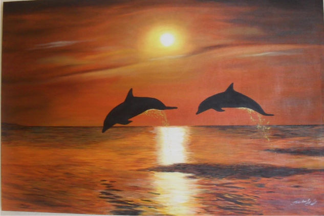 DELFINES Oil Canvas Marine Painting