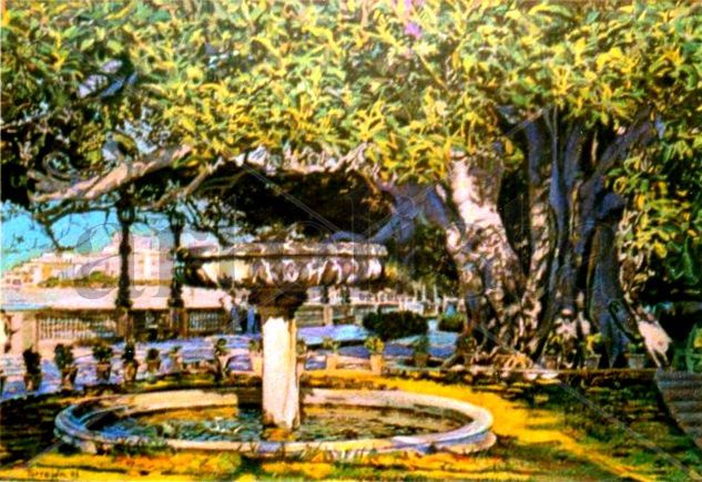 Fuente de la Alameda Mixed media Paper Landscaping