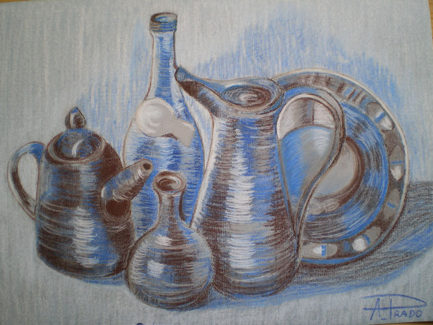 Bodegon Botellas Pastel Paper Still Life Paintings