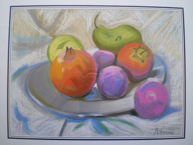 bodegon en plato Pastel Paper Still Life Paintings