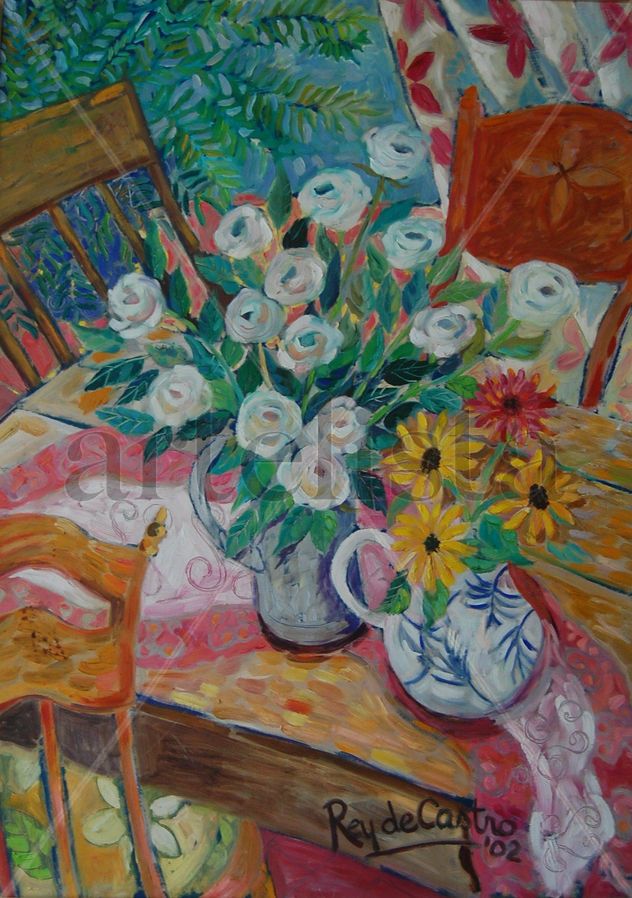 bodegon con rosas blancas
