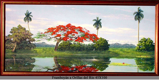 ´´flamboyan a orillas del rio´´ Óleo Lienzo Paisaje