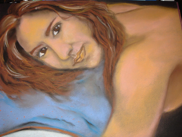 sobre la cama Pastel Papel Retrato