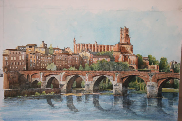 Albi y el puente nuevo. Francia Acuarela Papel Paisaje