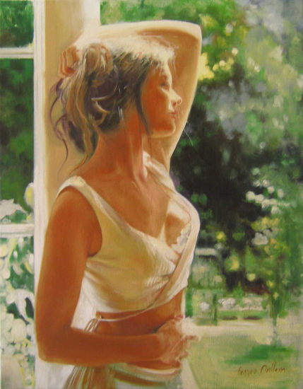 En la ventana Oil Canvas Figure Painting