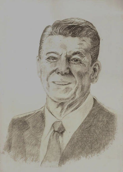 Ronald Reagan Lápiz (Negro) Papel Retrato