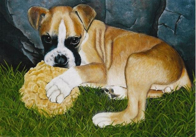 Puppy Love - Linda´s Portrait Oil Canvas Animals