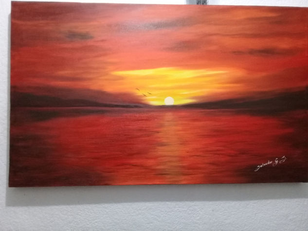 Rojo Atardecer Oil Canvas Marine Painting