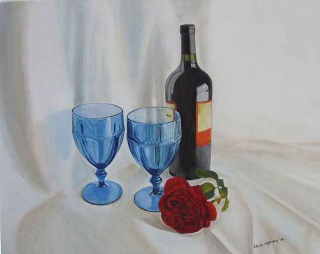 Vino y Rosa Oil Canvas Still Life Paintings