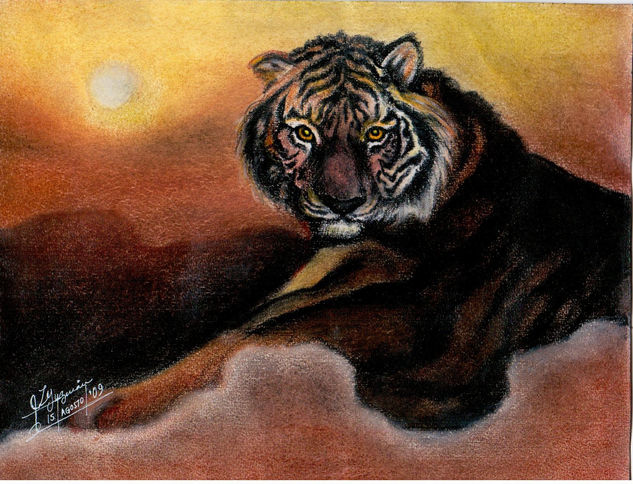 EL TIGRE DEL ATARDECER Pastel Lienzo Animales