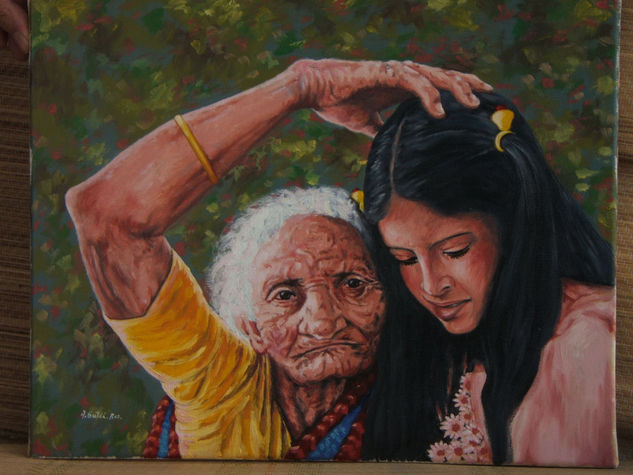 Abuela y su nieta Óleo Lienzo Figura