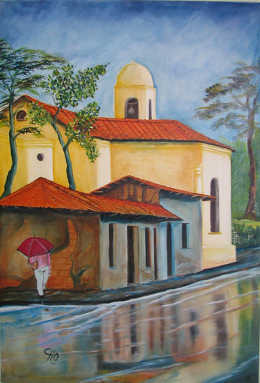 lluvia en la ciudad Oil Canvas Landscaping