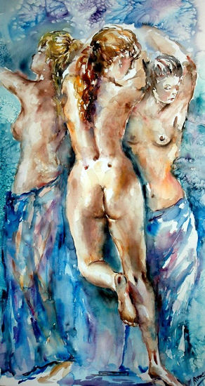 Las Tres Gracias Watercolour Card Nude Paintings