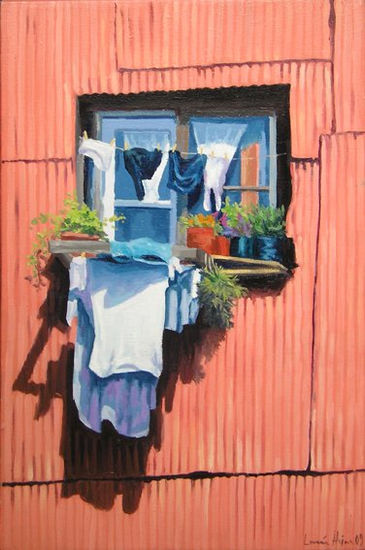 Ventana con ropa Oil Canvas Landscaping