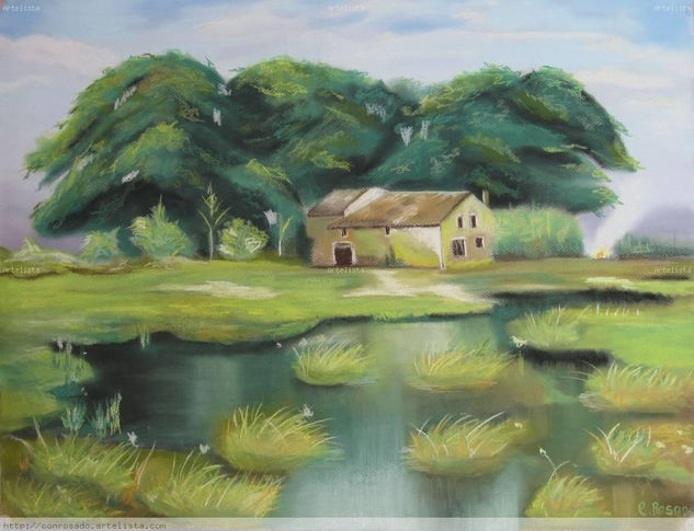 Casa de campo en pastel Pastel Papel Paisaje