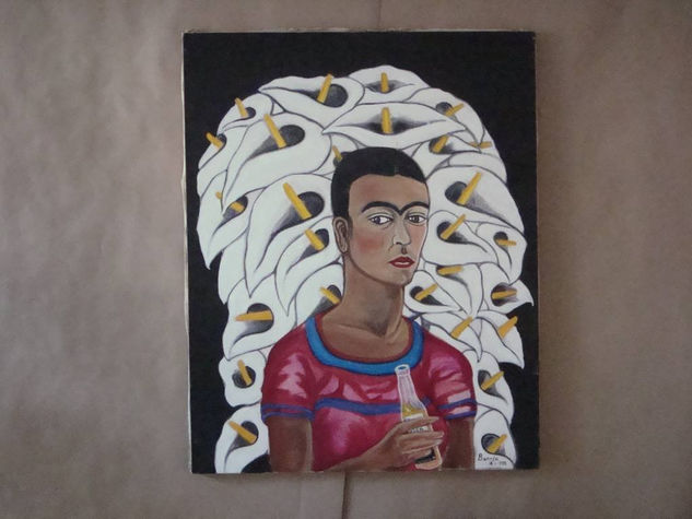 frida con chela Oil Canvas Portrait