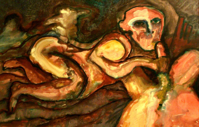 LA SEDUCCIÓN DE ADÁN. Oil Canvas Figure Painting