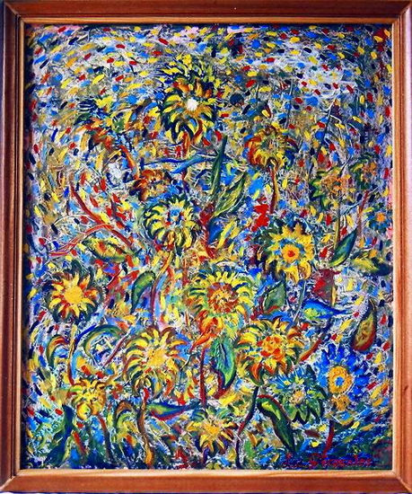 Los girasoles Mixed media Panel Floral Painting