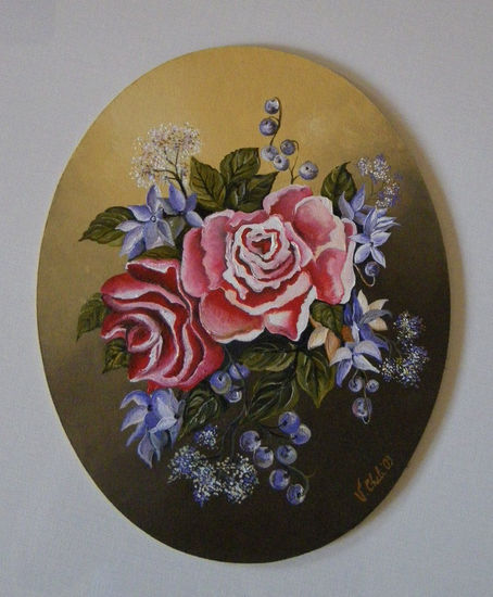 Rosas Lizzi Oil Panel Floral Painting