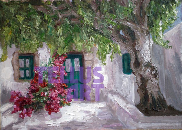 casa con patio Oil Canvas Landscaping